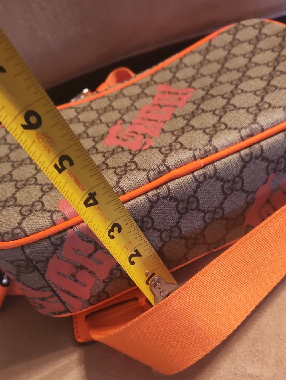 Inspired By Desiner Brown Supreme Crossbody with Orange Accents - Picture 13 of 16